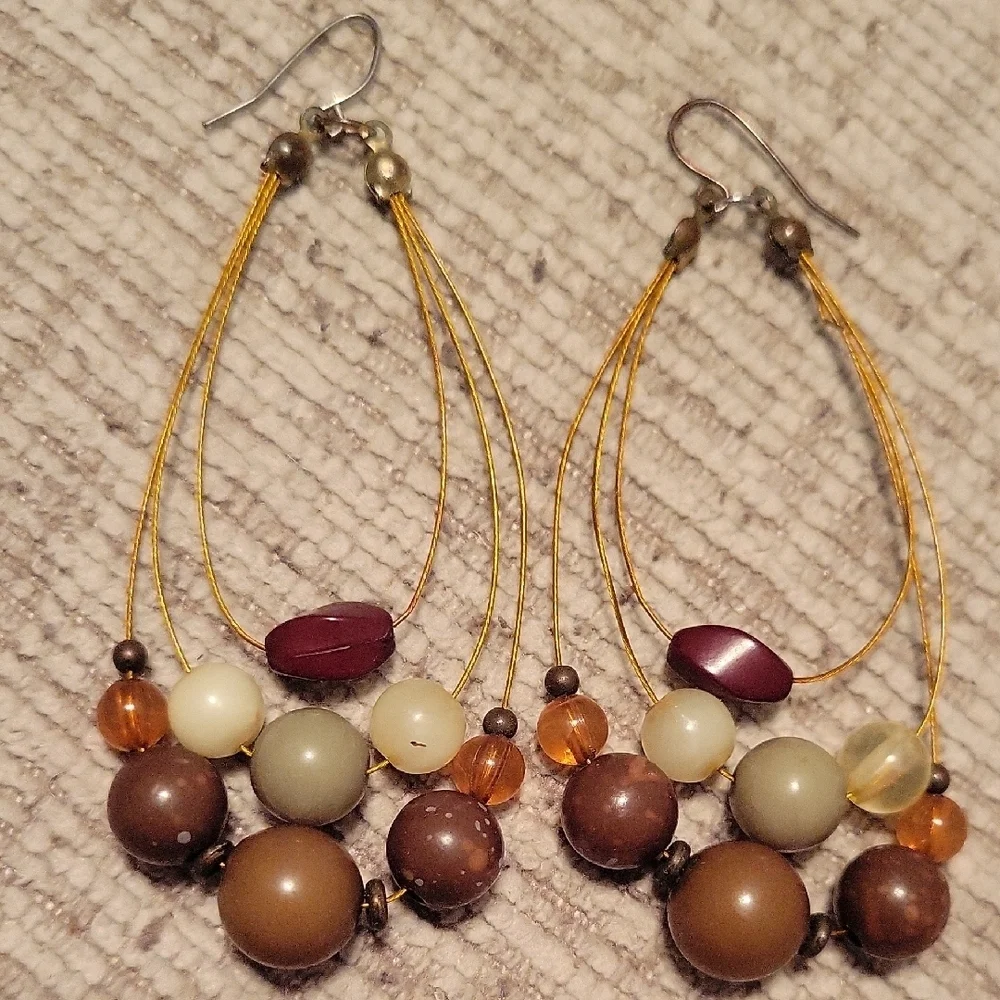 Elegant Multi-Color Beaded Eire Elongated Layer Loop Earrings Vintage